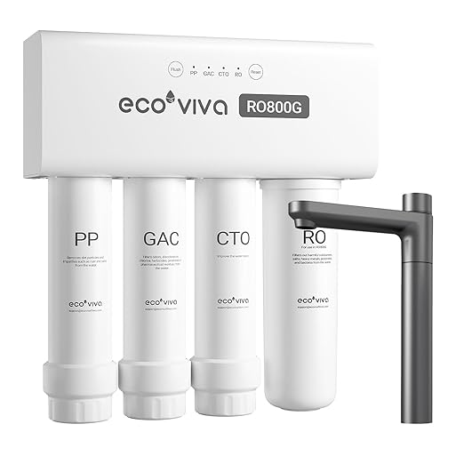 Ecoviva Alkaline Reverse Osmosis RO Water Filter Filtration Under Sink System (Grey Faucet, RO 800GPD)