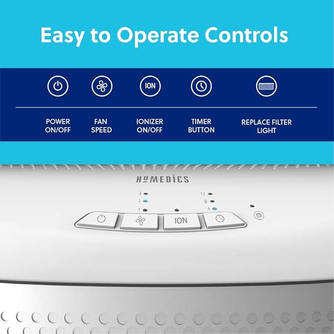 Homedics TotalClean Desktop Air Purifier – 360-Degree HEPA Filter for 128 Sq Ft, Small Air Purifier for Home Office, Bedroom and Workplace, 3 Speed Settings for Small Rooms, White