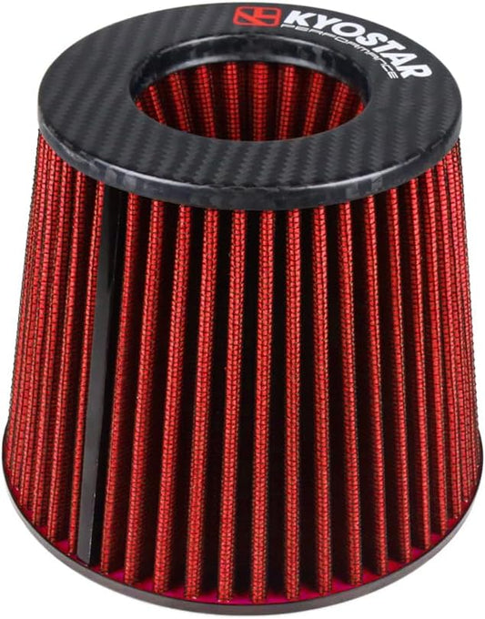 Kyostar Universal Carbon Fiber 3 Inch 76mm Air Intake Cone Filter Replacement Quality Dry Air Filter, Red