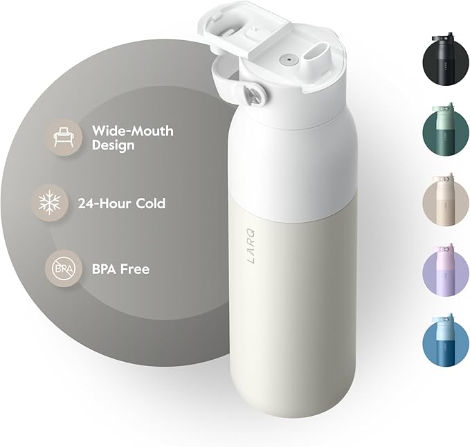 LARQ Bottle Swig Top 23oz - Insulated Stainless Steel Water Bottle With Built-In Silicone Handle | BPA Free | Reusable Water Bottle for Sports, Gym, and Travel, Granite White