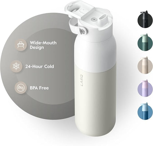 LARQ Bottle Swig Top 23oz - Insulated Stainless Steel Water Bottle With Built-In Silicone Handle | BPA Free | Reusable Water Bottle for Sports, Gym, and Travel, Granite White