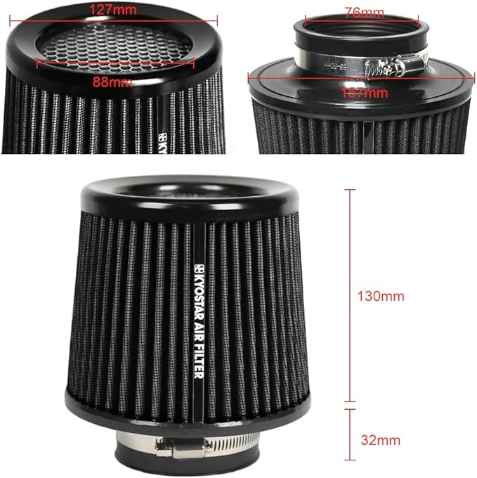 Kyostar Universal Black 3 Inch 76mm Air Intake Cone Filter Replacement Quality Dry Air Filter
