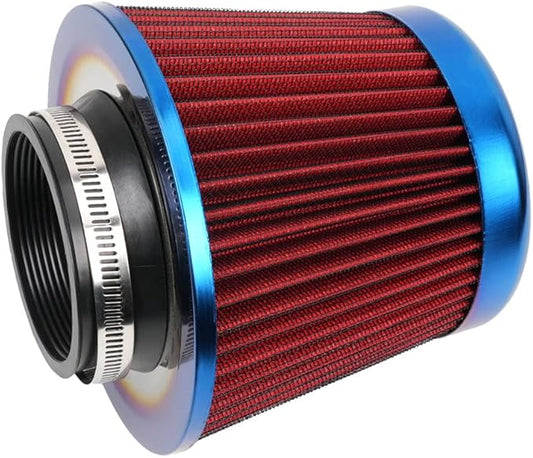 Cold Air Intake Filter, High Performance, Washable Filter, Clamp-On Replacement Air Filter, Flange Diameter 3inch/76mm Red