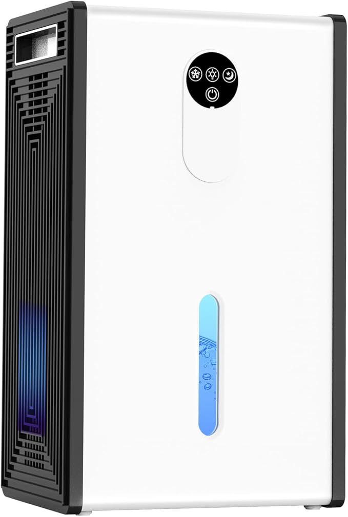 Dehumidifier, 72 OZ Water Tank Dehumidifiers for Home, 1076 sq. ft. Dehumidifier for Basement Bathroom Bedroom with Auto Shut Off, 7 Colors LED Light, Quiet Dehumidifiers with Sleep Mode (White)