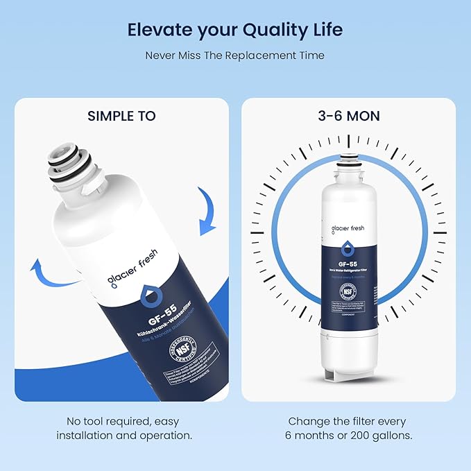 GLACIER FRESH Replacement for Bosch 11025825 Ultra Clarity Pro Refrigerator Water Filter BORPLFTR50, Compatible with KWF 2000, 12028325, 11032531, BORPLFTR50, WFC100MF, B36CT80SNS, B36CL80ENS (3 Pack)