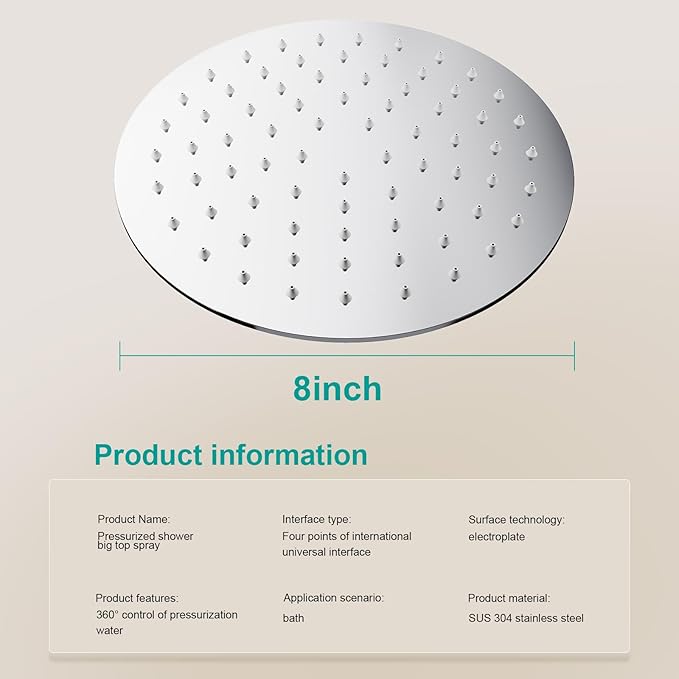 All Metal Rain Shower Head - Heavy Duty Stainless Steel, Easy Install, High Water Flow, Ultra-Thin Modern Design for Bathroom (Chrome, 8)