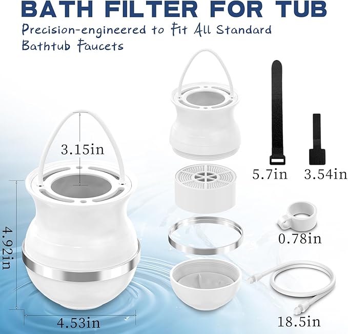 Upgrade Bath Filter 3.0, 15-Stage Bath Water Filter for Tub Faucet, Removes 99.9% of Chlorine & Contaminants, BPA-Free, 2500 Gallons, Bathtub Filter Hard Water Softener for Healthier Skin, Hair, Nails