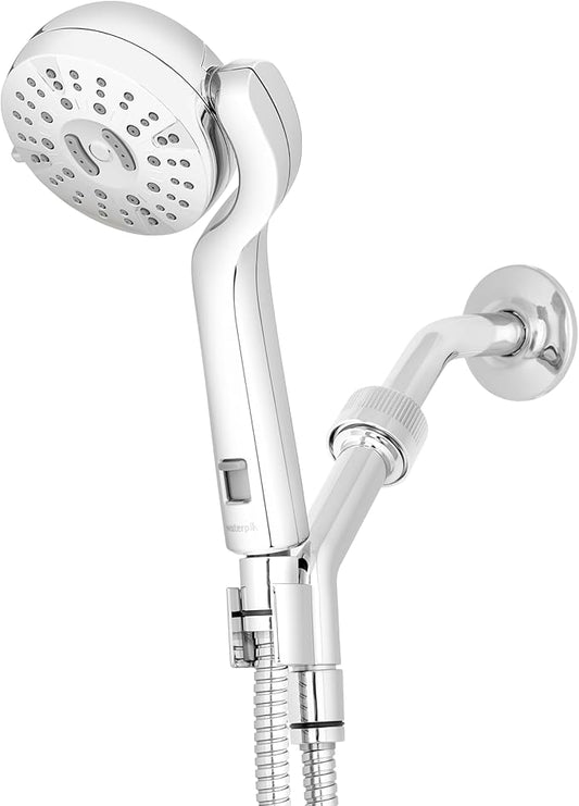 Waterpik Caddy Buddy Pivoting Hand Held Shower Head With 5-Foot Hose, 5-Mode with High Pressure Sprays, Chrome, PHO-553ME
