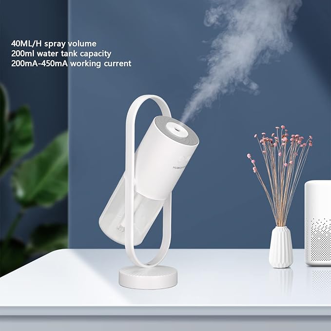Cool Mist Humidifier, Rotation Humidifiers 40ML an Hour 200ml Portable Mini Humidifier 3.5W USB Mute Colorful LED Night Light USB Air Humidifier for Home, Office