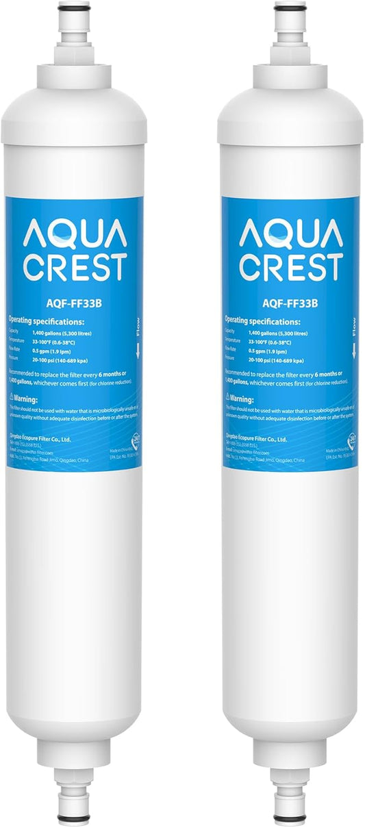 AQUACREST GXRTQR Inline Water Filter, NSF Certified, Compatible with GE GXRTQR, GXRTQ System, Reduces Chlorine, Fluoride, Limescale and More, For Refrigerator, IceMaker, RVs (2 Filters)