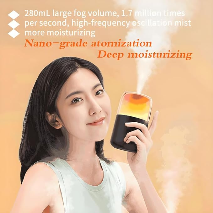 LED home spraying humidifier with high simulation flame atmosphere light,2.3W and 280ml water tank,dynamic state and static state flame (Black housing)