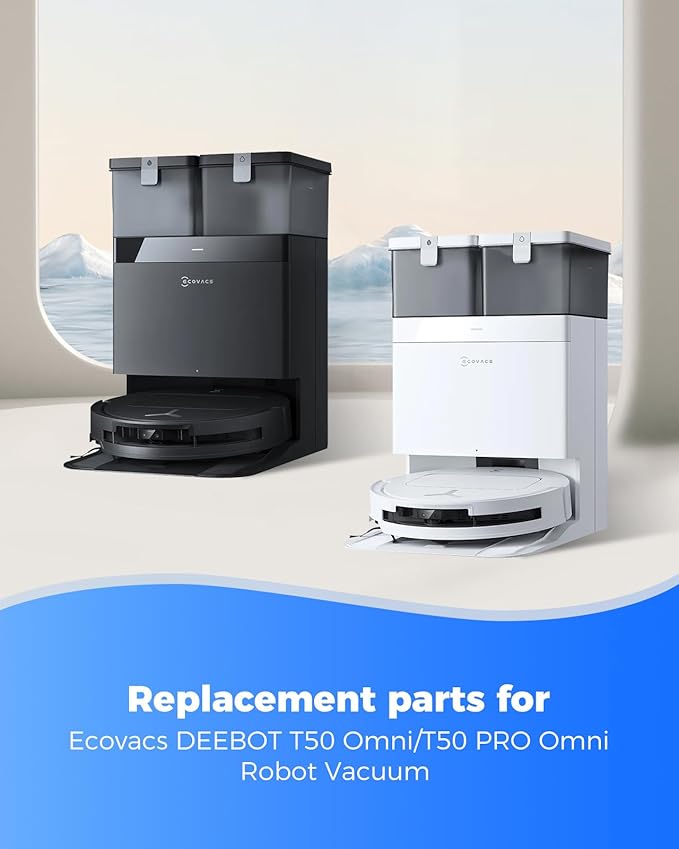 21 Pack Replacement Parts for ECOVACS DEEBOT T50 Omni/T50 PRO Omni Robot Vacuum Accessory Set, 1 Main Brush, 4 Side Brushes, 6 Mop Pads, 4 HEPA Filters, 5 Dust Bags, 1 Cleaning Brush