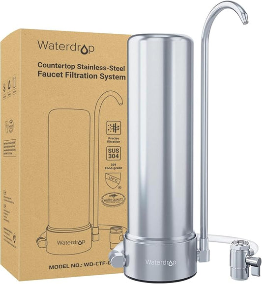 Waterdrop Water Filter for Sink Faucet, NSF/ANSI 42 Certified Countertop Water Filter System, 5-Stage Stainless Steel Faucet, 8000 Gallons, Reduces Heavy Metals and 99% Chlorine, WD-CTF-01(1 Filter)