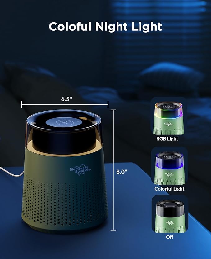 MSB5 Air Purifiers for Bedroom, H13 True HEPA Air Purifier for Home Room Office, 20dB Quiet Air Cleaner with Sleep Mode Colorful Night Light for Pets Dander Pollen Mold (Green)