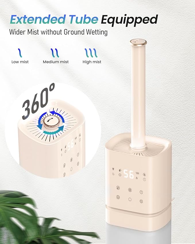 Smart Humidifier Large Room, 2.1Gal/8L Humidifiers for Bedroom with Extended Tube&Night Light, Whole House Cool Mist Humidifiers, WIFI App&Voice Control, School/Office/Warehouse, Pale Pink
