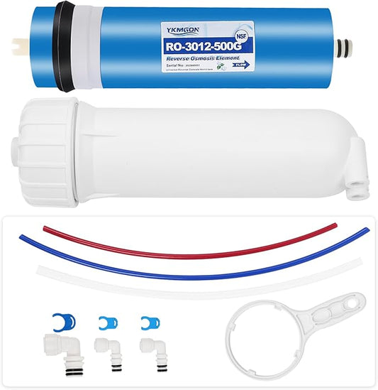 500GPD Reverse Osmosis Membrane Kit with RO Membrane Housing,Wrench,Quick-Connect Fittings,Check Valve and Water Pipe Replacement for Under Sink Home Drinking RO Water Filter System