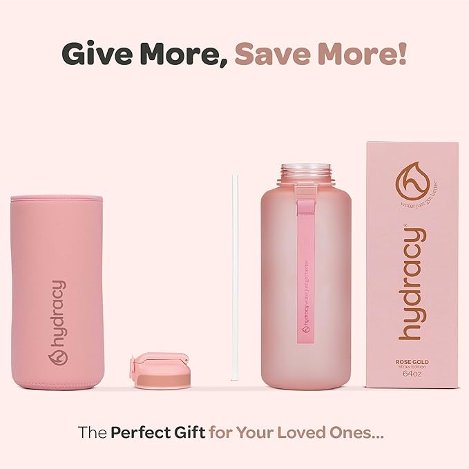 Hydracy Water Bottle with Time Marker -Large BPA Free Water Bottle & No Sweat Sleeve -Leak Proof Gym Bottle with Fruit Infuser Strainer & Times to Drink -Ideal for Fitness Sports & Outdoors