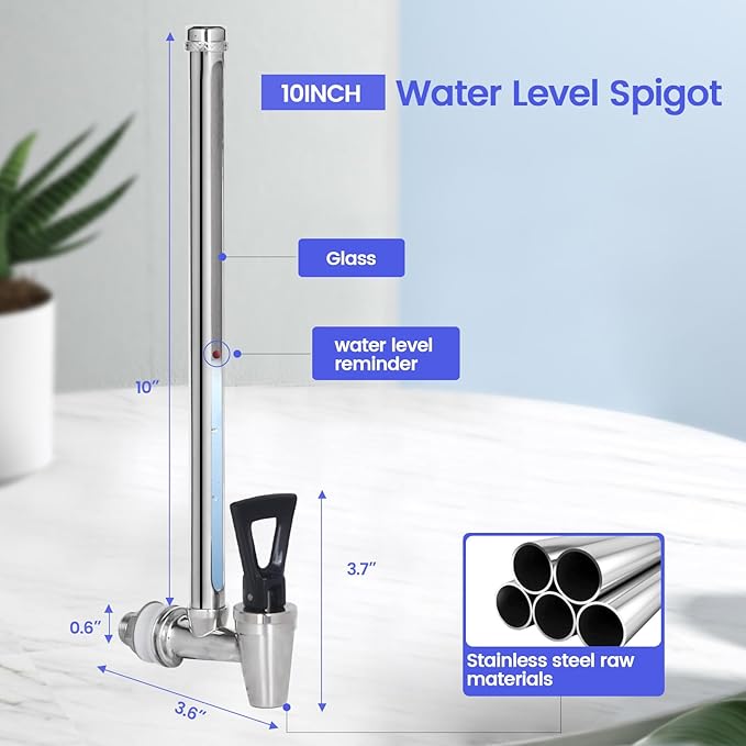 10 Inch 304 Stainless Steel Sight Glass Spigot Clear View Water Level with Red Floating Ball, Compatible with 3,4 Gallons of Berkey, Doulton, Waterdrop, Purewell Gravity Water Filter(10 Inch)