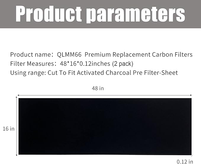 Carbon Fabric Filter 16" x 48" x 0.12" (2Pack) Replacement Activated Charcoal Hepa AC Vent Filter Carbon Air Pre Filter Fabric Sheet Carbon Pad