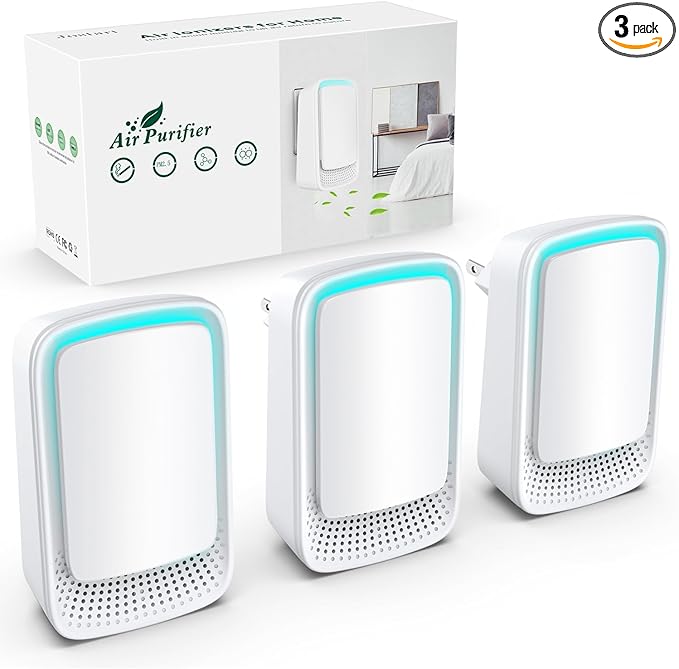 Air Ionizers for Home (3 Pack), Negative Ion Generator, Quiet Air Freshener for Bedroom, Office, Kitchen, Portable Air Filter Odor, Smoke Dust, Pets, Eliminator, Mini Air Cleaner