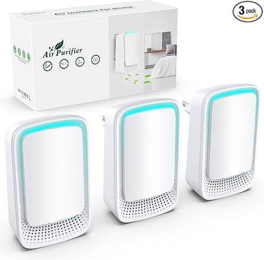 Air Ionizers for Home (3 Pack), Negative Ion Generator, Quiet Air Freshener for Bedroom, Office, Kitchen, Portable Air Filter Odor, Smoke Dust, Pets, Eliminator, Mini Air Cleaner