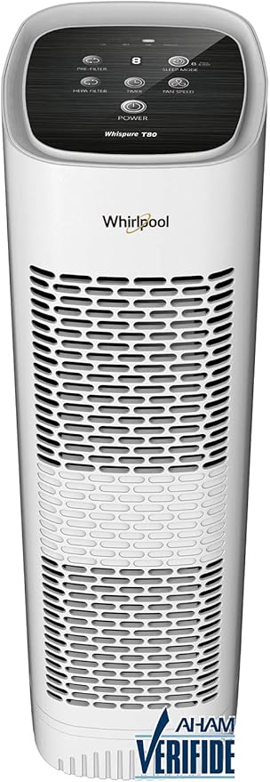 Whirlpool WPT80P Whispure True Hepa Air Purifier, Activated Carbon Advanced Anti-Bacteria, Ideal for Wildfire, Allergies, Odors, Pet Dander, Mold, Smoke and Germs, Large, White