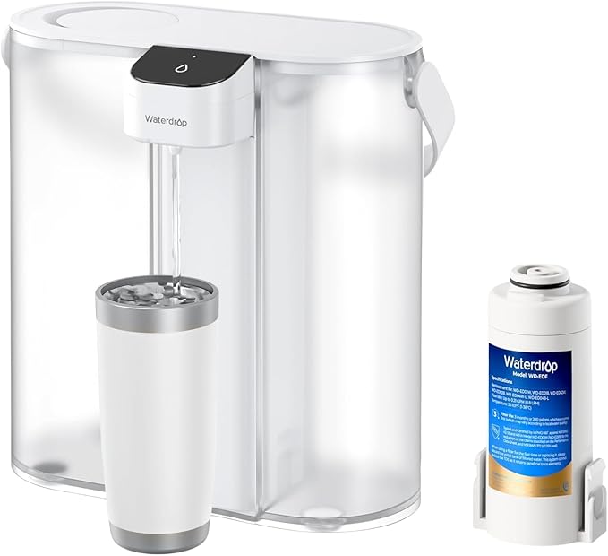 Waterdrop Compact Electric Water Filter Pitcher, 200-Gallon Rechargeable Instant Powerful Dispenser, NSF/ANSI 42&53&401, Reduce PFAS, Lead, Chlorine, 14-Cup, White, with 1 Filter, Does not Lower TDS