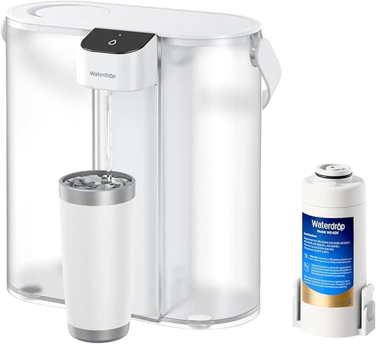 Waterdrop Compact Electric Water Filter Pitcher, 200-Gallon Rechargeable Instant Powerful Dispenser, NSF/ANSI 42&53&401, Reduce PFAS, Lead, Chlorine, 14-Cup, White, with 1 Filter, Does not Lower TDS