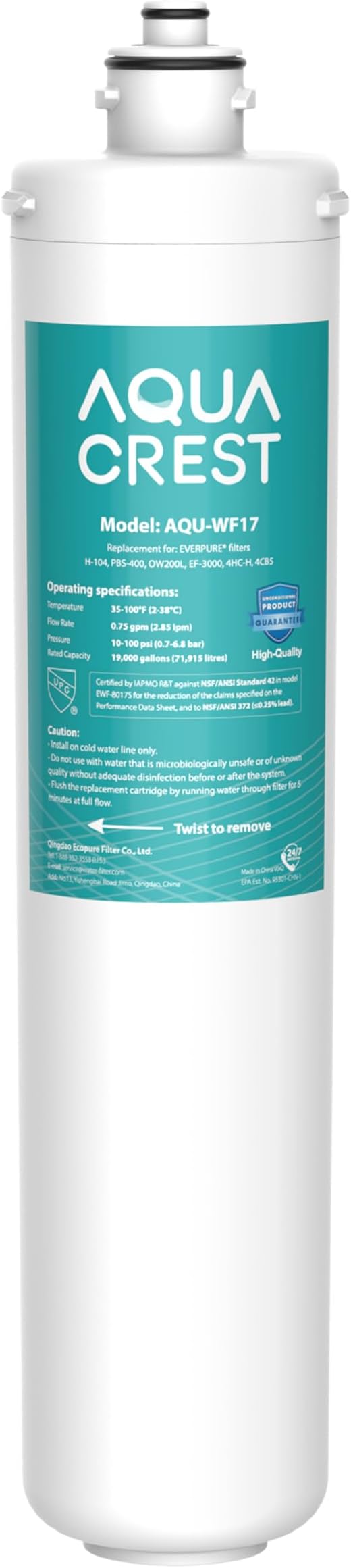 AQUA CREST H-104 19000 Gallons, Replacement Cartridge for Everpure H-104, EV961211, EF-3000, PBS-400, OW200L, 6TO-BW, MR-100, MR-225, EV9262-71, EF9857-00, 0.5 Micron