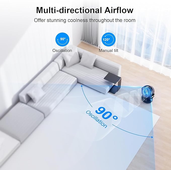 JRD Air Circulator Fan for Bedroom, 13Inch 28dB Quiet Table Fan with Remote, 90°Oscillating Fan, 120° Adjustable Tilt, 3 Speeds, 7H Timer, Powerful Desk Fan for Whole Room Home Office