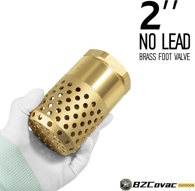 2-Inch Brass Foot Valve with Mesh Strainer, Universal One-Way Female NPT Check Valve with Backflow Prevention, Lead-Free Brass Construction for Irrigation and Water Pump Systems