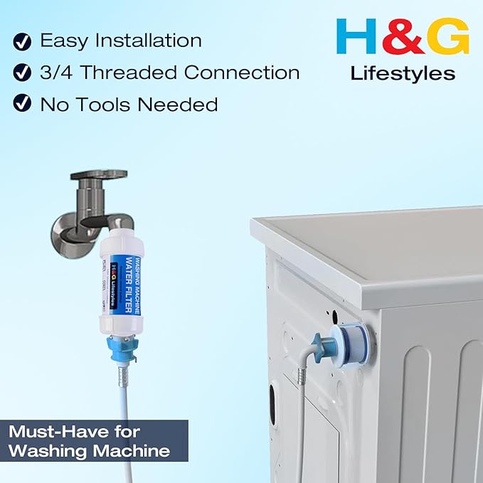 H&G Lifestyles Inline Water Filter for Washing Machine, Anti-Scale Garden Hose Filter,Reduce Water Hardness,with 3/4" GHT Prevents Scale Build Up,Descaler for Water Heater Patio Swamp Cooler 1Pack