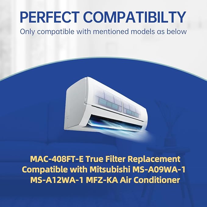 6-Pack MAC-408FT-E Replacement Filter and 6-Pack Carbon Filter Compatible with Mitsubishi Electric MAC-408FT-E MSL-GL15NA Air Conditioner Filter