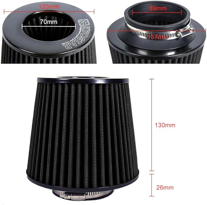 Kyostar Universal Black 3.5 Inch 89mm Air Intake Cone Filter Replacement Quality Dry Air Filter