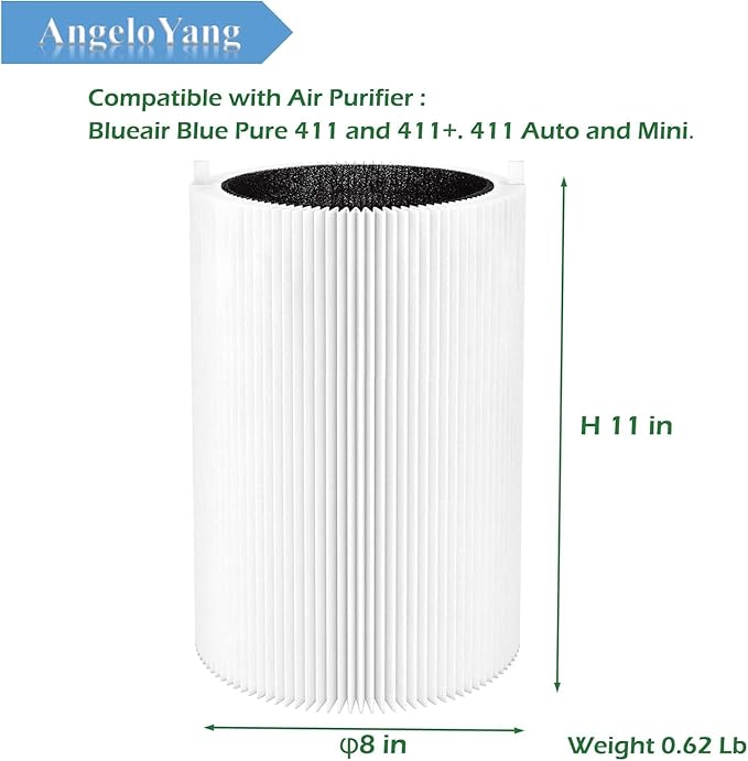 2 Pack Blue Pure 411 Filter Replacement Compatible with Blue Pure 411 Genuine, 411+, 411 Auto and MINI Air Purifiers, Package Include the 2 HEPA Filters and 2 Activated Carbon Filter