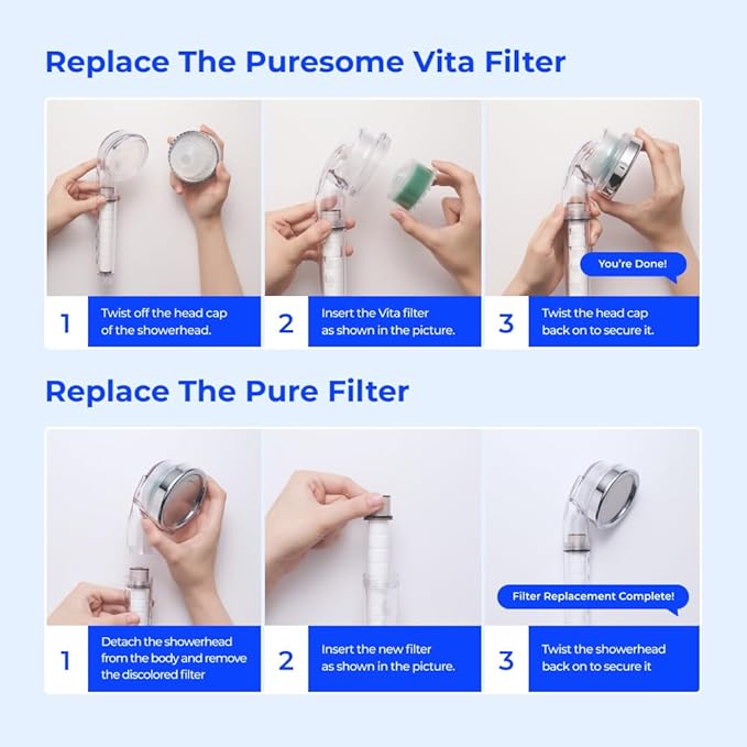 Bodyluv Vita Puresome Shower Head, One purification filter cartridge included, Handheld Hard Water Softener, Strong Water Pressure Water Saving For Bathroom (Baby Powder)
