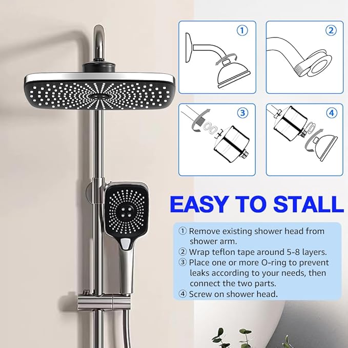 Matte Black Showerhead Filter - 15 Stage Shower Filter for Hard Water, Reduces Chlorine, Softens Water, Prevents Dry Skin