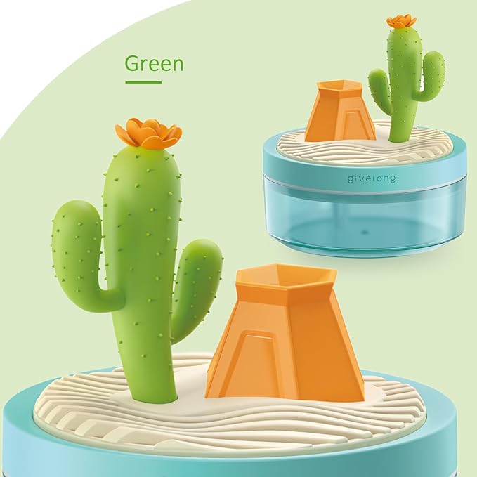 Mini Portable Desktop Humidifiers for Bedroom,Small Humidifier with Cactus Landscape,Quiet,Cool Mist, Auto Off,7 Colors Night Light,320ml Air Humidifier Home Office Travel (Green)