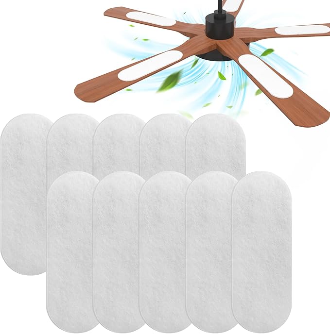 Ceiling Fan Filters for Blades Easy-Stick Strong Fixity Activated Coconut Carbon Fan Filter for Ceiling Fan, Universal Fan Blade Air Fresh Purifier Cat Litter Box Filter, White (White-10pcs)