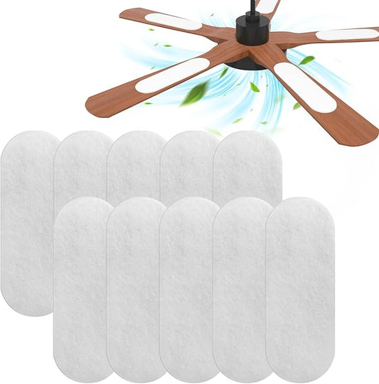 Ceiling Fan Filters for Blades Easy-Stick Strong Fixity Activated Coconut Carbon Fan Filter for Ceiling Fan, Universal Fan Blade Air Fresh Purifier Cat Litter Box Filter, White (White-10pcs)