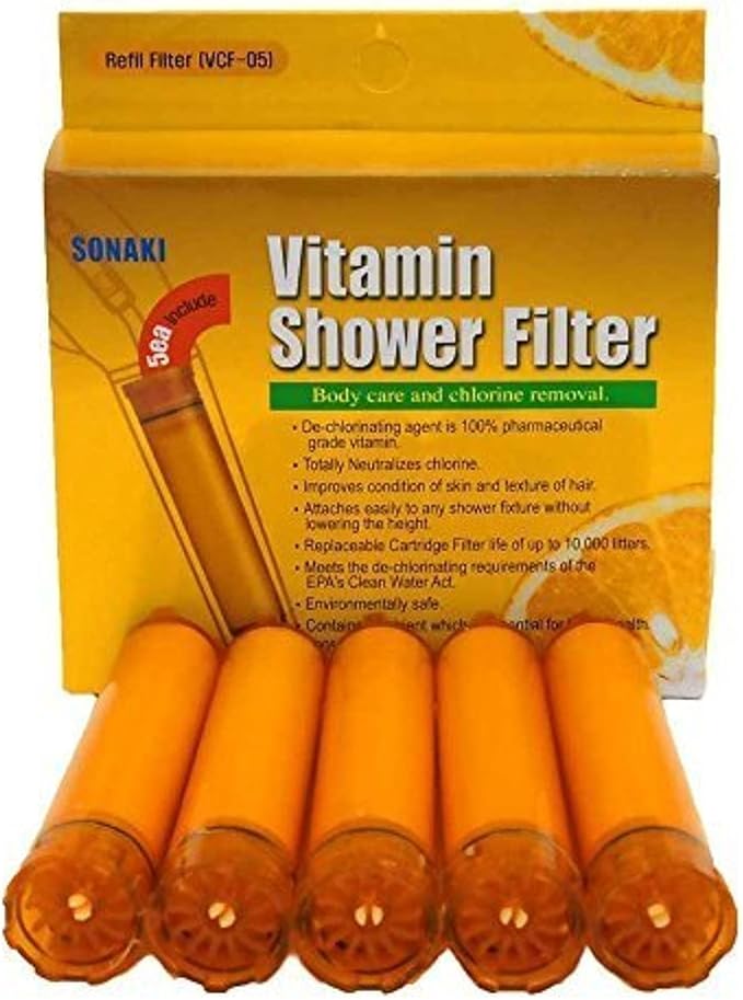 Sonaki Vitamin C Shower Refill Filter Cartridge - FITS Sonaki Showerheads, 50V, 100V, and 300 Inline Models - (5 Pack) - Remove up to 99.9% of Chlorine and Chloramines