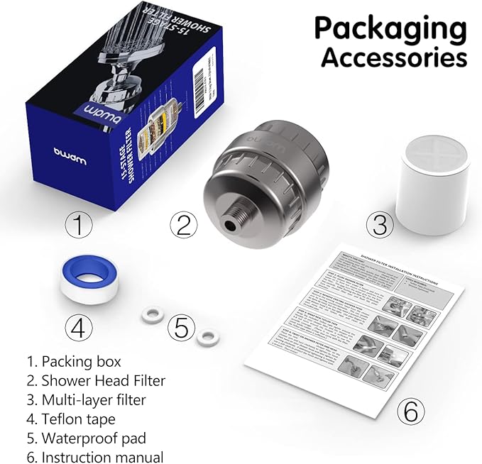 15 Stage Shower Filter Shower Head Filter - Hard Water Filter,Remove Chlorine Heavy Metals and Other Sediments, Vitamin C Water Softener Reduces Dry Itchy Skin,Dandruff (Brushed Nickel)