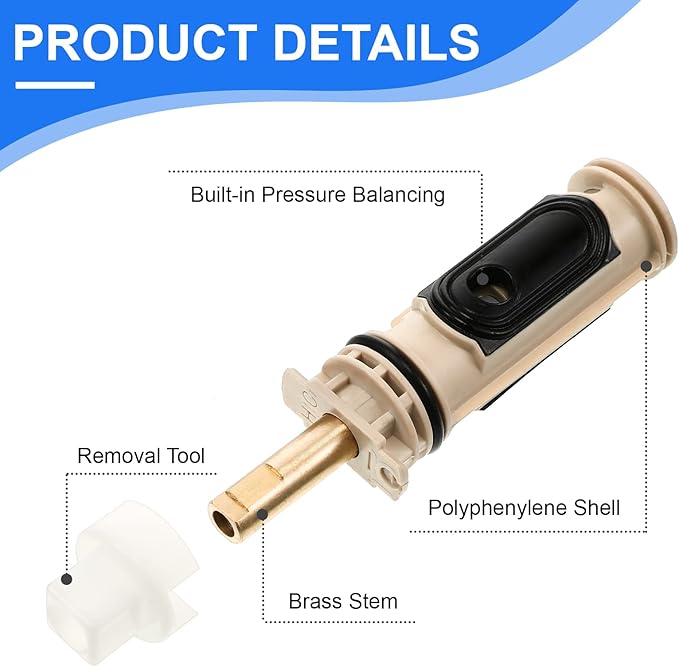 2 Pcs Shower Replacement Cartridge Compatible with Moen1222 with Puller & Retainer Clip Tub and Repair Kit for One Handle Faucet, Bathtub Shower Valve Parts and Removal Tool, Brass and Plastics