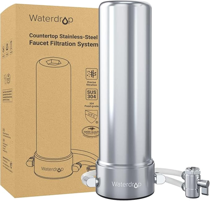 Waterdrop Water Filter for Sink Faucet, NSF/ANSI 42 Certified Countertop Water Filter System, 5-Stage Stainless Steel Faucet, 8000 Gallons, Reduces Heavy Metals and 99% Chlorine, WD-CTF-02(1 Filter)