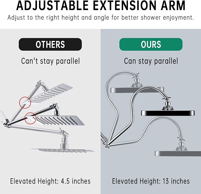 13 Inch Rainfall Shower Head with Multi-Function Handheld Sprayer Combo, 3-Way Metal Extended Diverter with Holder and Metal Adjustable Curved Shower Extension Arm, Extra Long Hose Chrome