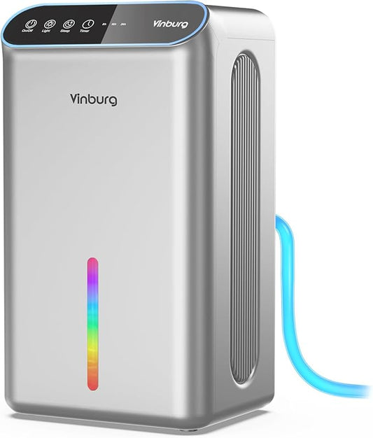 Dehumidifiers for Home (85 OZ Water Tank, 800 sq.ft) Quiet Small Dehumidifier for Basement Bedroom Bathroom with Drain Hose, 3 Gear Timer, Sleep Mode, Auto Shut Off, 7 Color Ambient Light