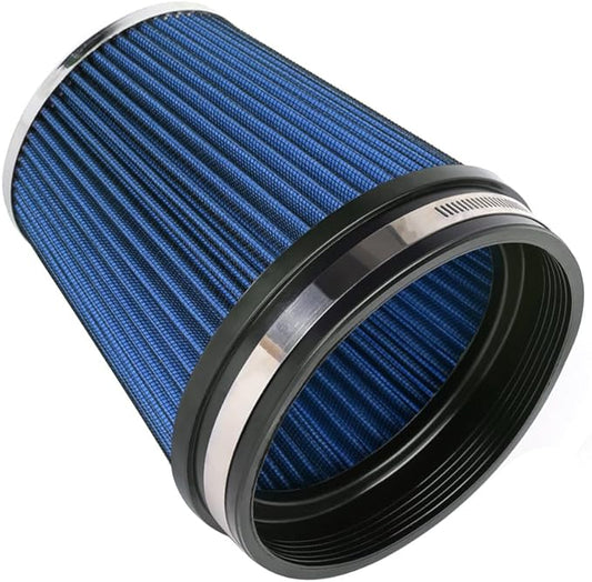 MUGE RACING 6" 152 mm High Flow Inlet Air Filter, Air Intake Cone Filter Replacement Performance Washable Clamp-On Dry, 6'' Tall(Blue)