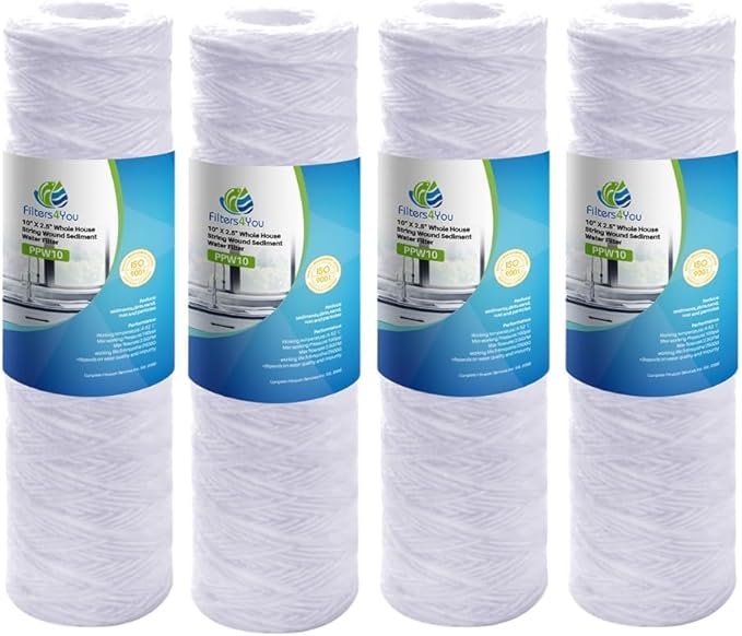 Compatible with EPW2S String Wound Whole Home Replacement Water Filter-Universal Fits Most Major Brand Systems (4 Pack), White
