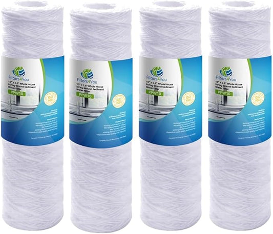 Compatible with EPW2S String Wound Whole Home Replacement Water Filter-Universal Fits Most Major Brand Systems (4 Pack), White
