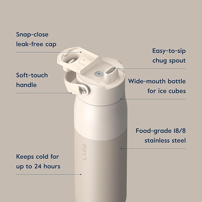 LARQ Bottle Swig Top 23oz - Insulated Reusable Stainless Steel Water Bottle With Built-In Silicone Handle | BPA Free | For Sports, Gym, and Travel | Mojave Dune
